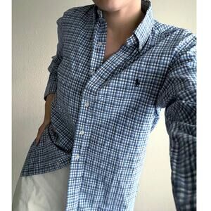 Ralph Lauren gingham blue Button up collegiate vacation preppy work business y2k